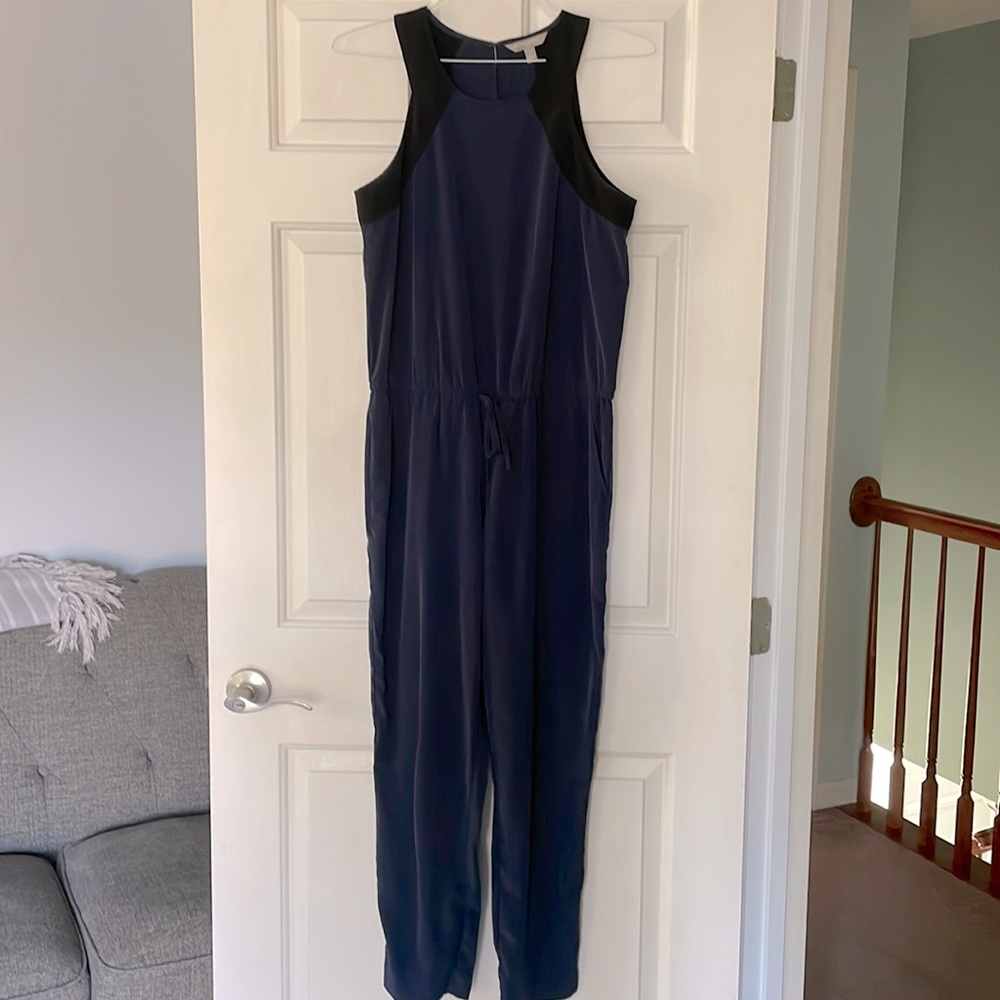 Banana Republic navy blue jumpsuit with tie waist